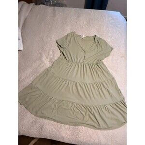 Planet Gold Plus Sage Green Ribbed Tiered Babydoll Dress - Size 2X